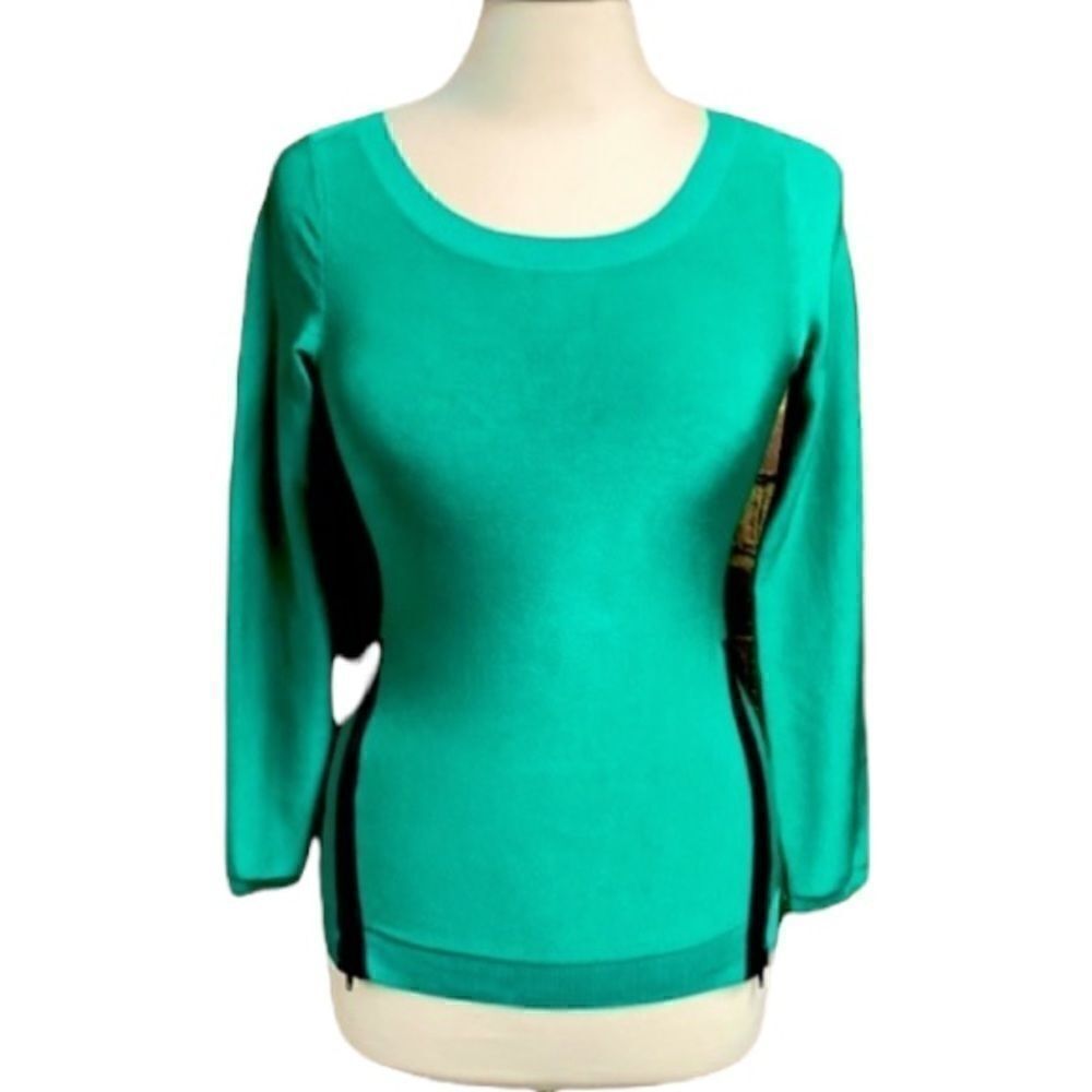 Bebe Shimmer Grass Green Long Sleeve Fitted Sweater Size Medium
